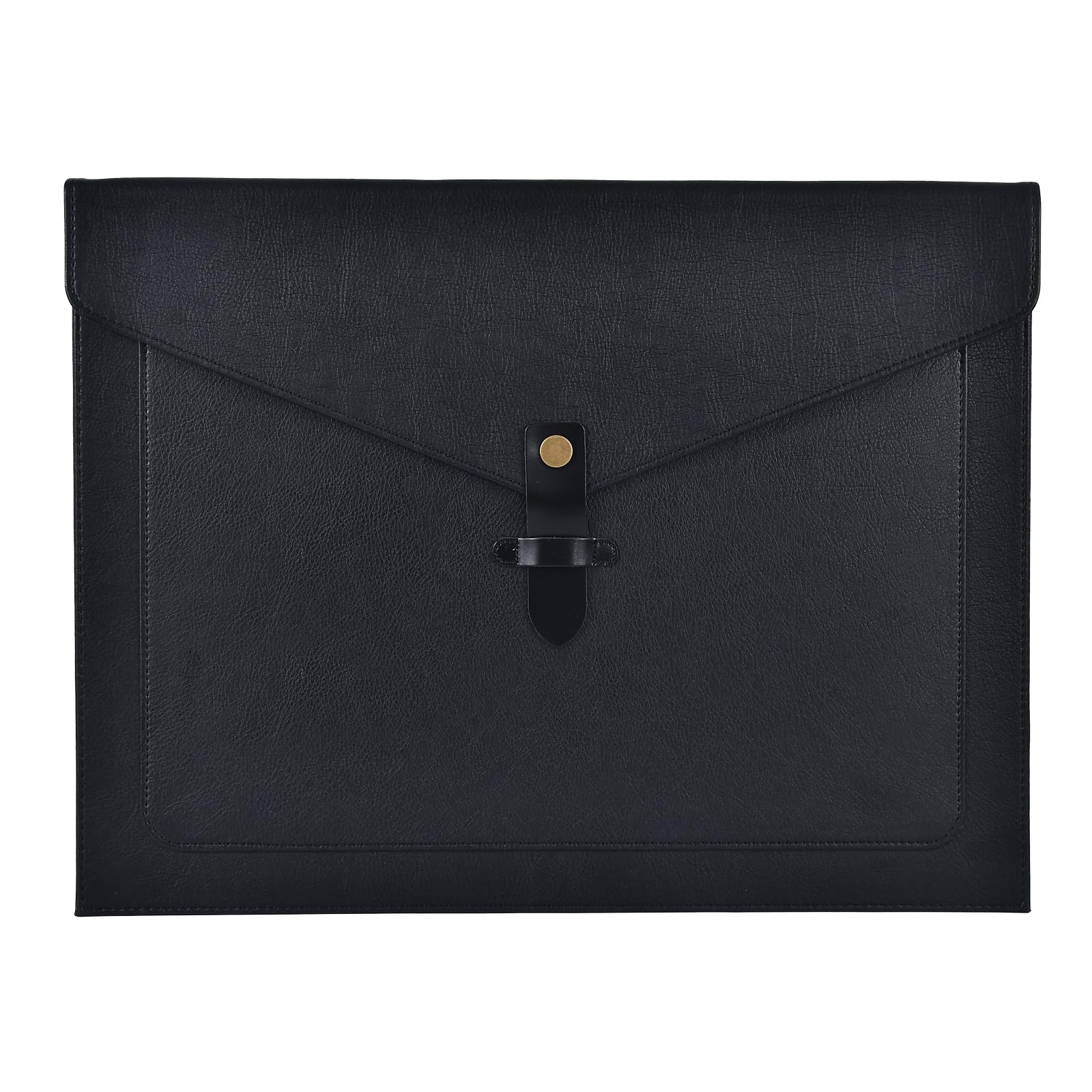 QiXin Black PU Leather File Folder, Snap Closure File Organizer, Important Document Folder with Pockets, Document Organizer, Laptop Sleeve Notebook