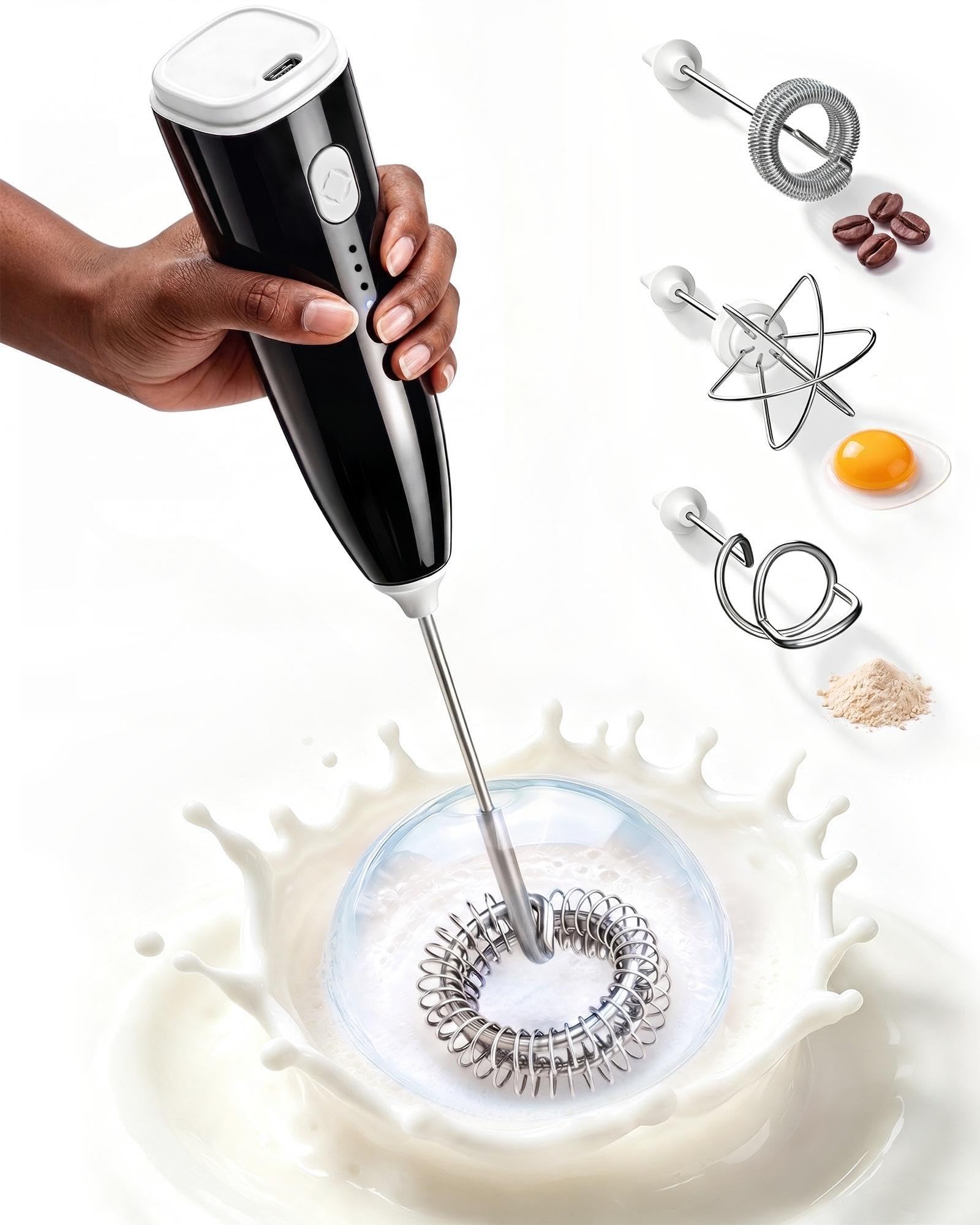 Milk Frother Handheld,Portable Electric Drink Mixer&amp;Wand,Egg Whisk-Black