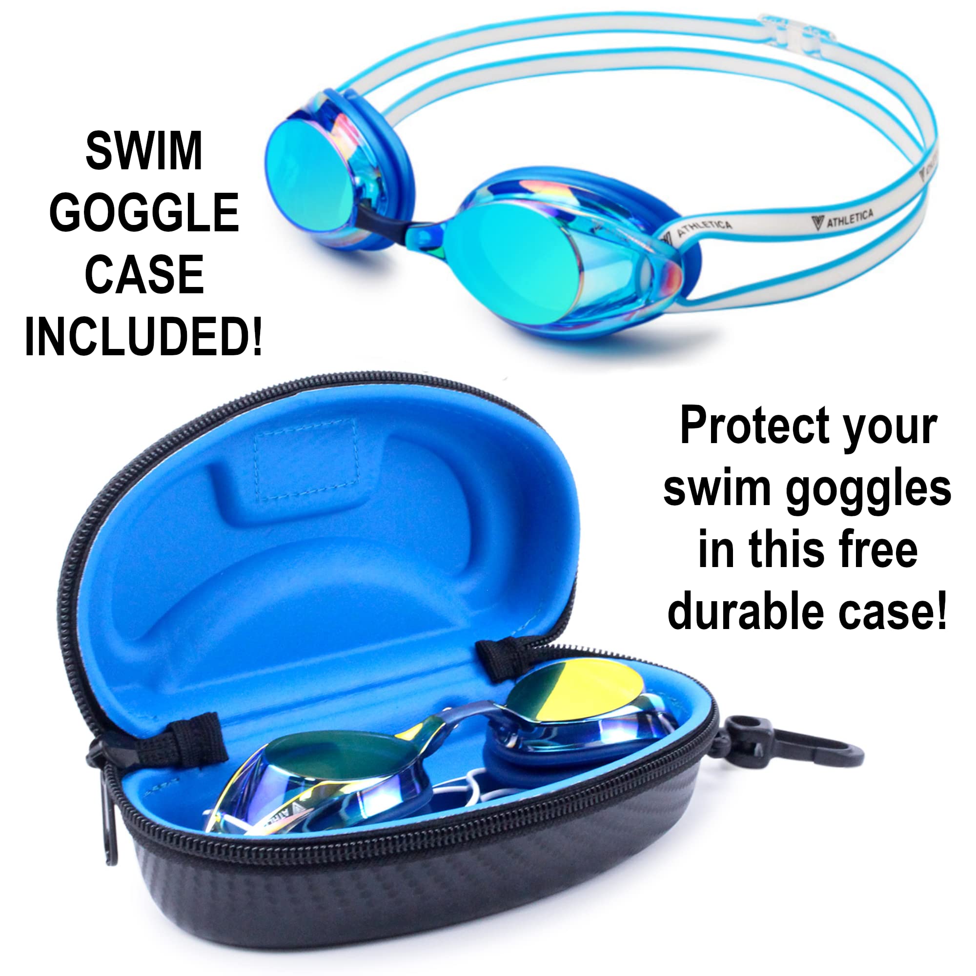 V ATHLETICA Unisex Adult and Youth Anti-Fog Swim Goggles and Case for Men, Women, Boys, Girls - Blue