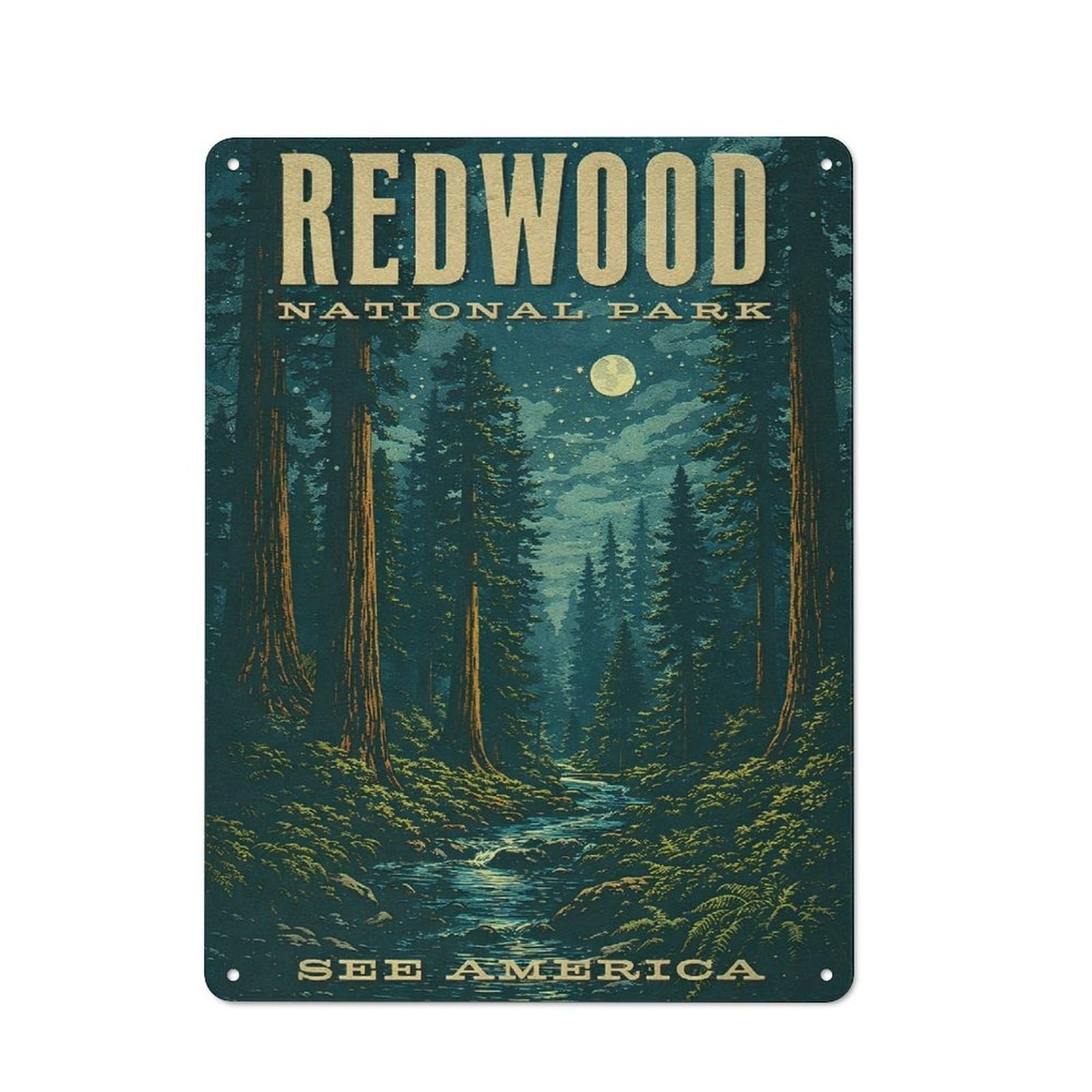 Junmoney Style-4 Redwood National Park Vintage (2) Retro Metal Wall Decor 40X30cm, Retro Metal Sign For Garage, Hobby Room, Office Or Man Cave