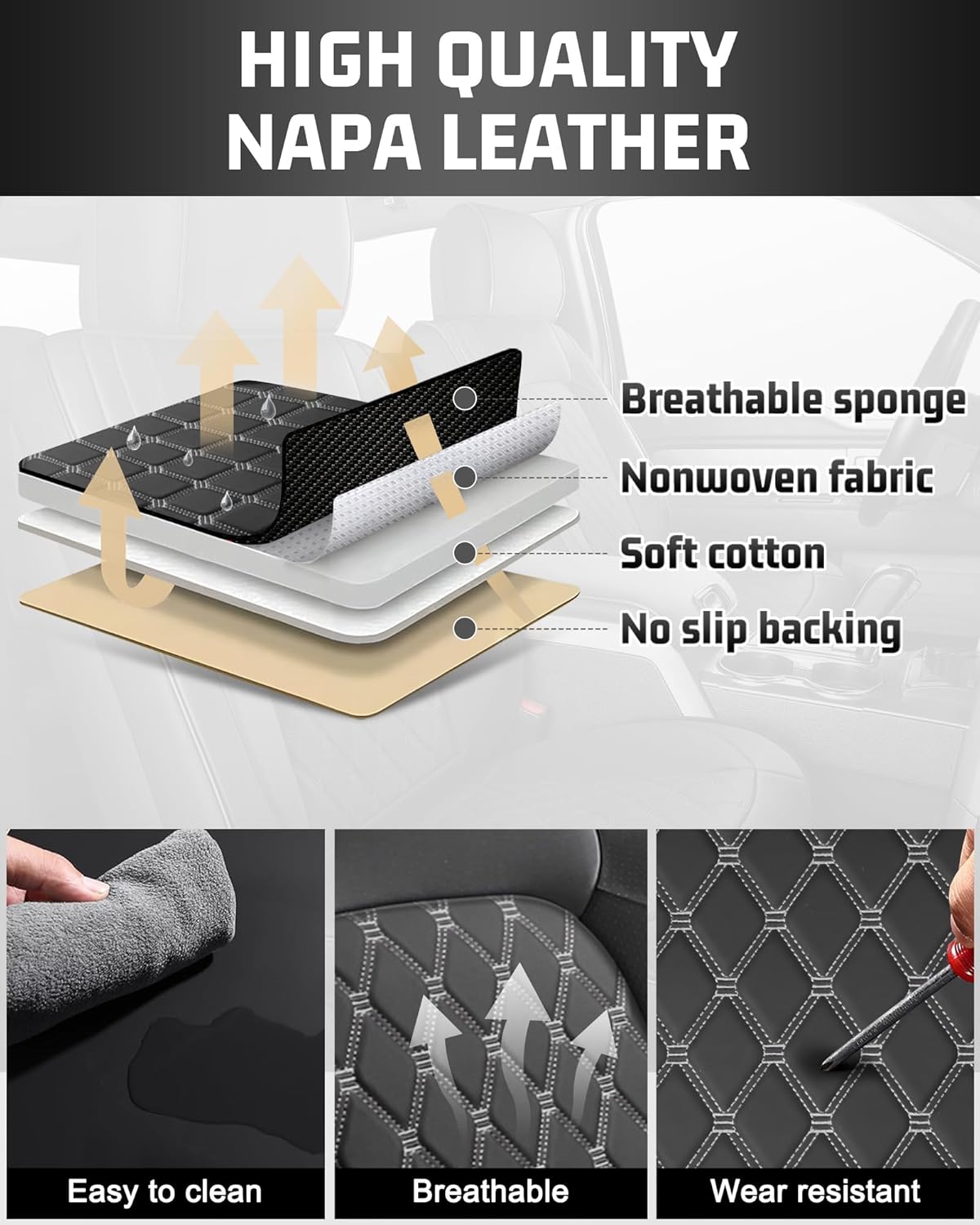 Umbrauto Seat Covers Custom Fit Ford F150, Waterproof Nappa Leather Pickup Truck Seatcovers for 2015-2026 F150 SuperCrew/ 2017-2026 F250 F350 F450 Super Duty Crew Cab XL XLT Lariat King Ranch Platinum