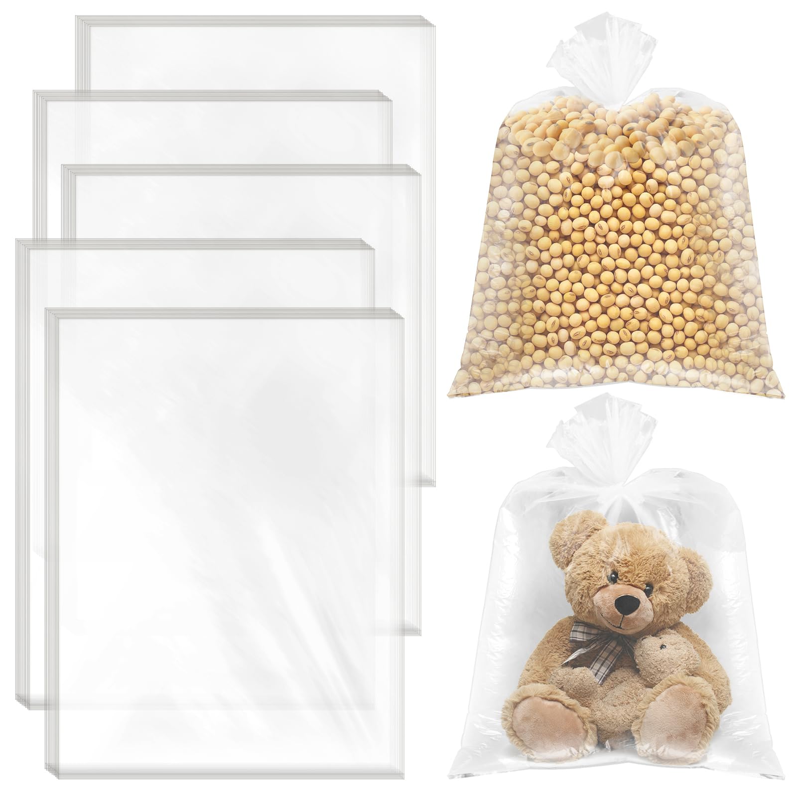 Neworkg 50 PCS Flat Open End Clear Plastic Poly Bags, 18 x 24 Inches Clear Large Plastic Bags for Packaging Clothes, Shirts and More
