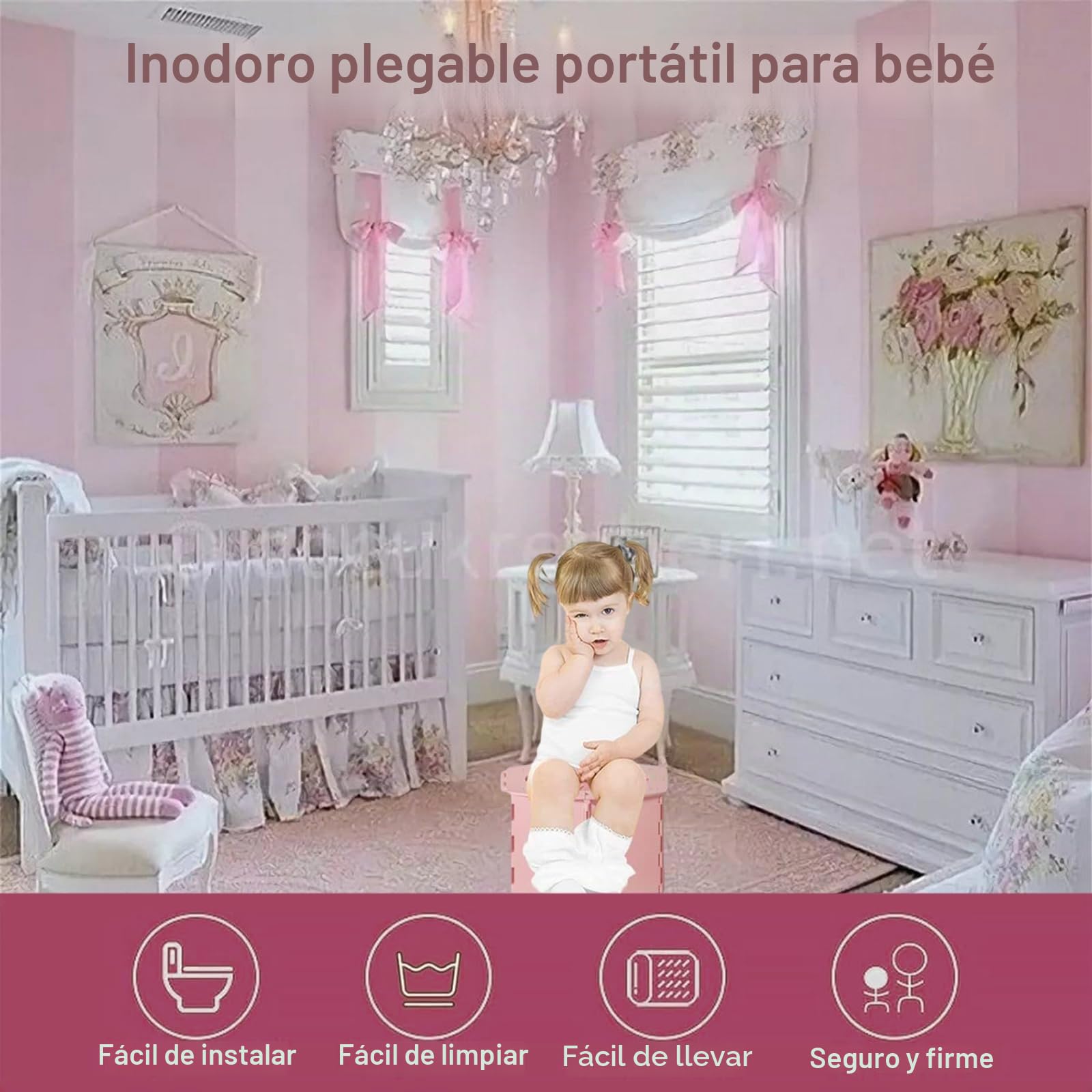 Inodoro Plegable para Niños,Orinal Portatil Niños Plegable,Orinal Portatil Niños,Asiento de Inodoro para Niños,Orinal Portatil Niños Plegable Viaje,Vater Para Niños,Plegable Potty Training,rosa