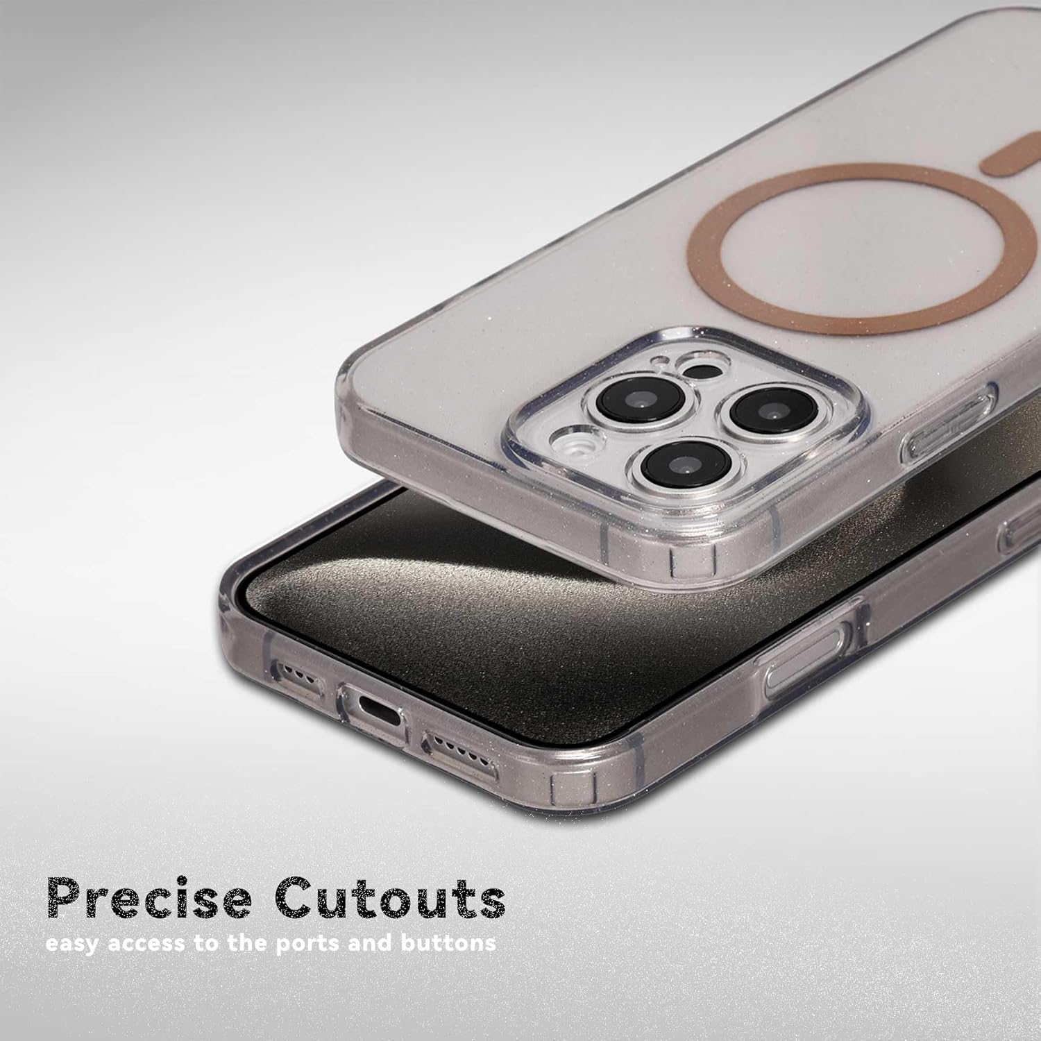 Magnetic Case for iPhone 16 Pro, Compatible with MagSafe, Soft TPU Clear Slim Glitter Shiny Sparkle Shimmer Protective Phone Cover for iPhone 16 Pro Case, Clear Desert Titanium - Image 7