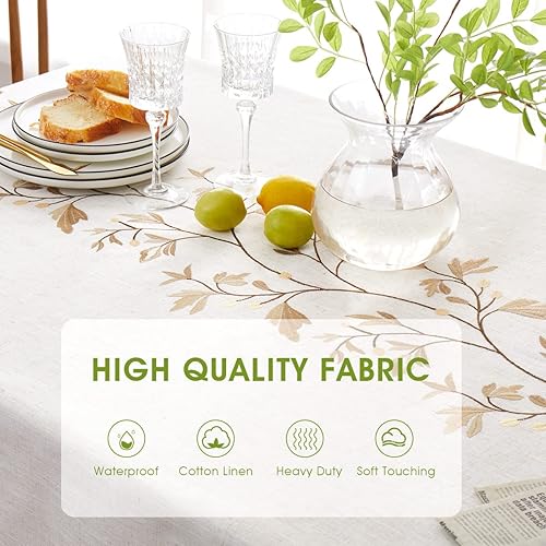 Miniatura 4 de QIANQUHUI Mantel bordado  Mantel de cocina rústico de granja, color azul, a prueba de polvo, resistente a la suciedad, de algodón y lino, mantel