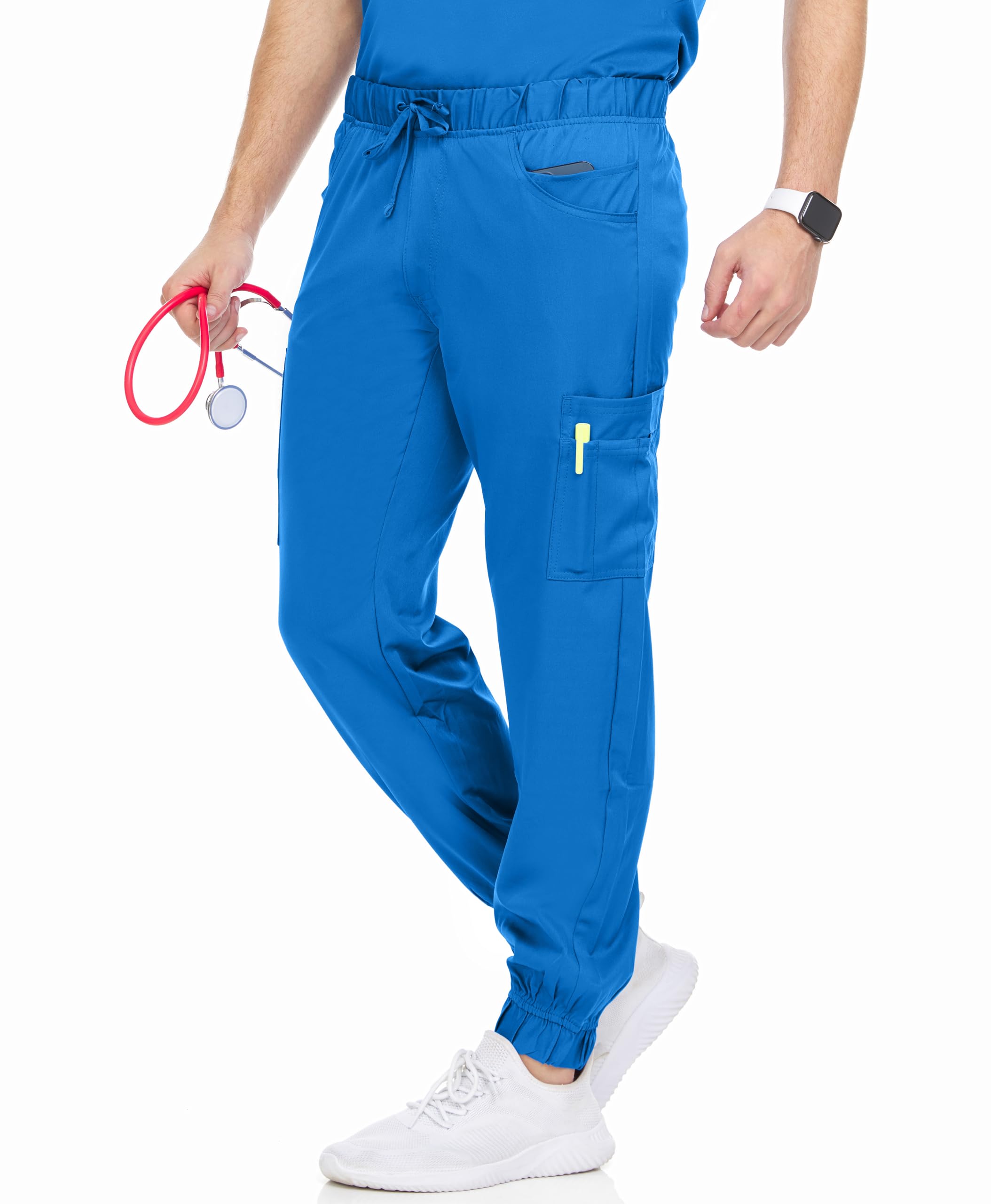 MediChic Men’s Scrub Jogger Pants – 6 Pocket Medical Scrubs, 4-Way Stretch, Nursing Workwear Uniforms