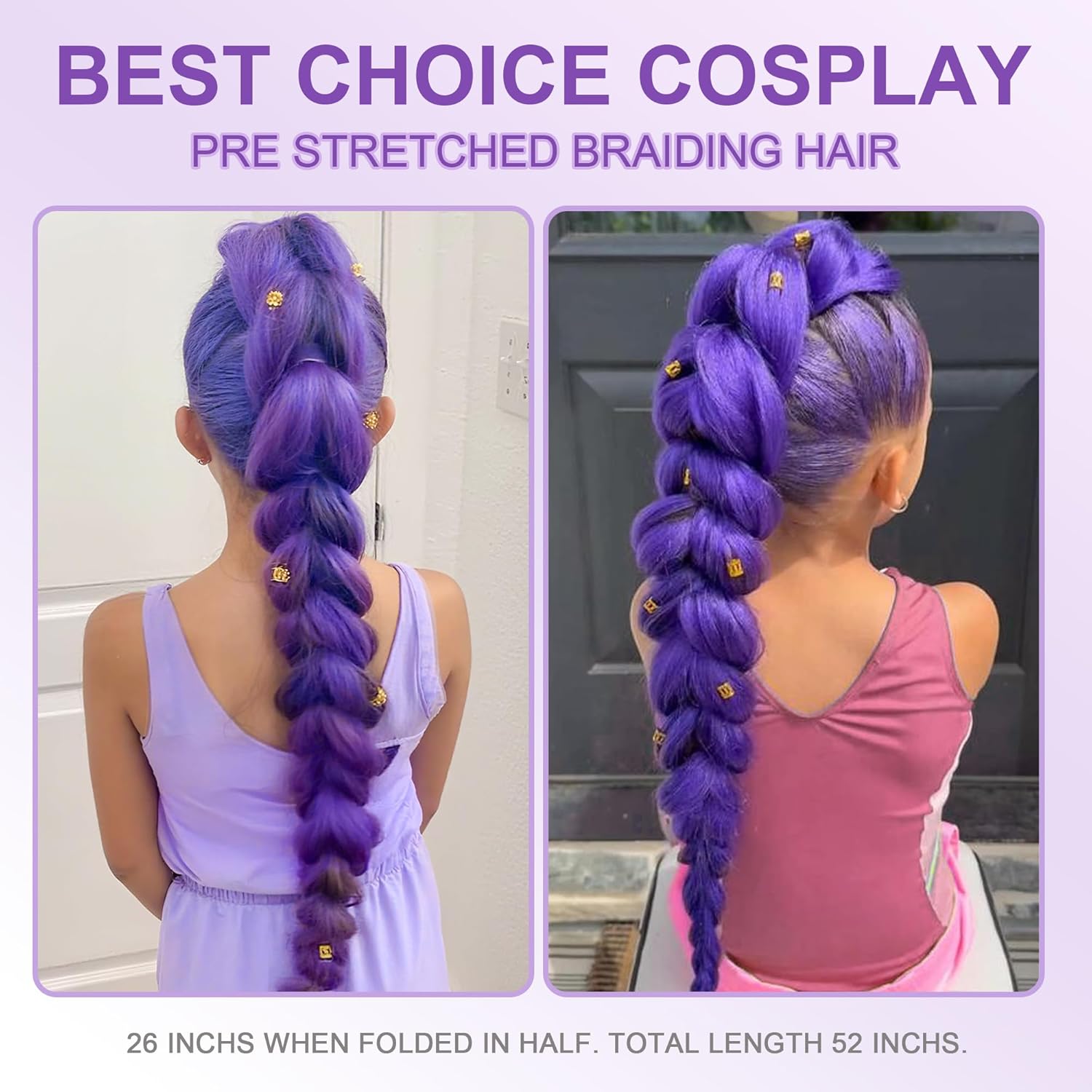 Purple Hair Extensions, 2PCS Kpop Purple Braiding Hair, 26 Inch Pre Stretched Synthetic Braiding Hairs for Stage Party Cosplay Lovers, Unique Gifts for Women Girls - Image 7