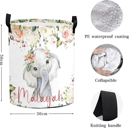 Miniatura 5 de Cestas de lavandería personalizadas, canasta plegable para almacenamiento de ropa con asa, para baño, sala de estar, dormitorio (elefante bebé 02)