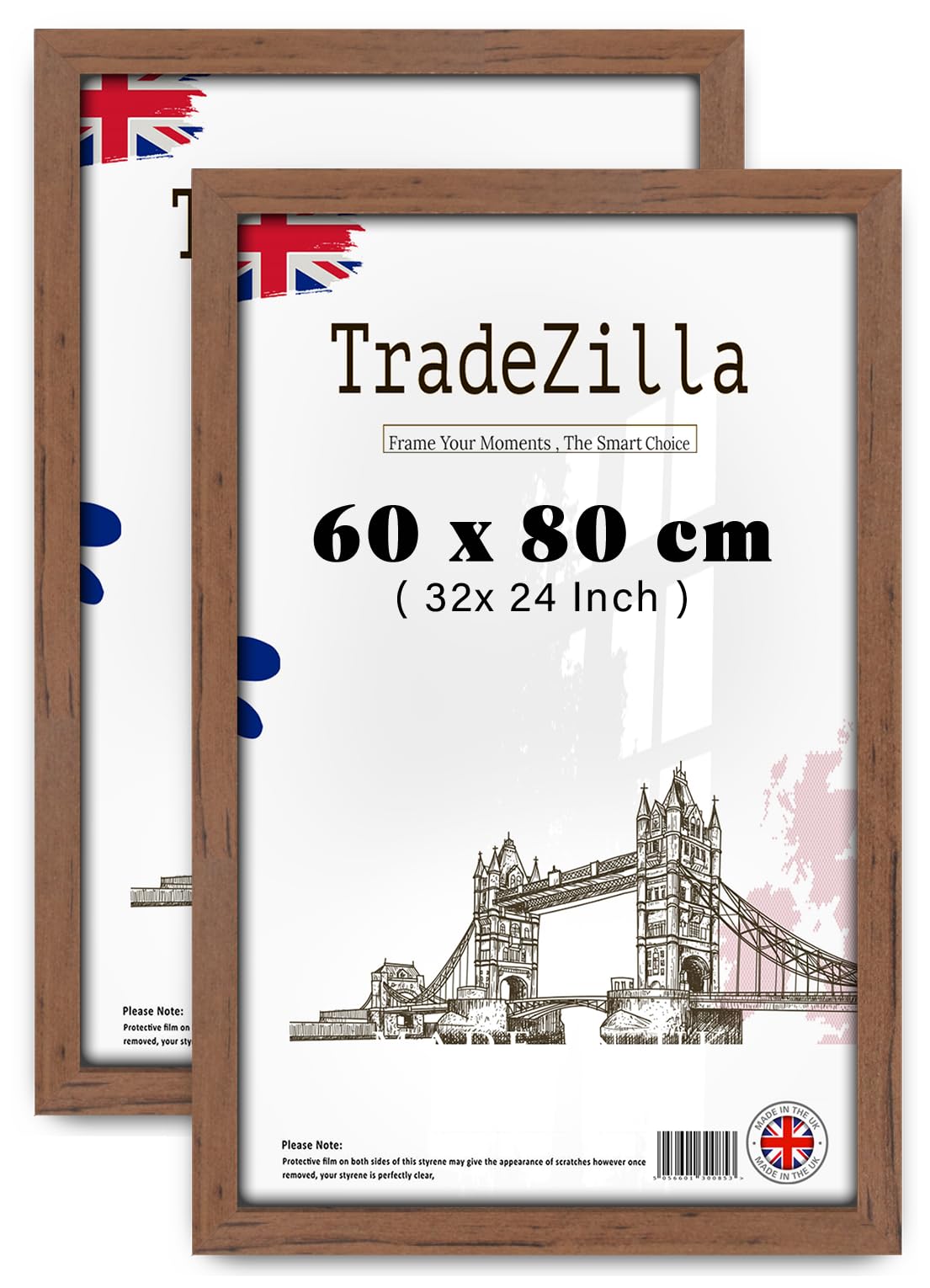 TradeZilla pack of 2 Stunning 1' 12" x 2' 7" Walnut Posters Frame - (60 x 80 CM) Horizontal/Vertical Wall Hanging for Posters & Artwork 24 x 32 Inch [ Walnut ]