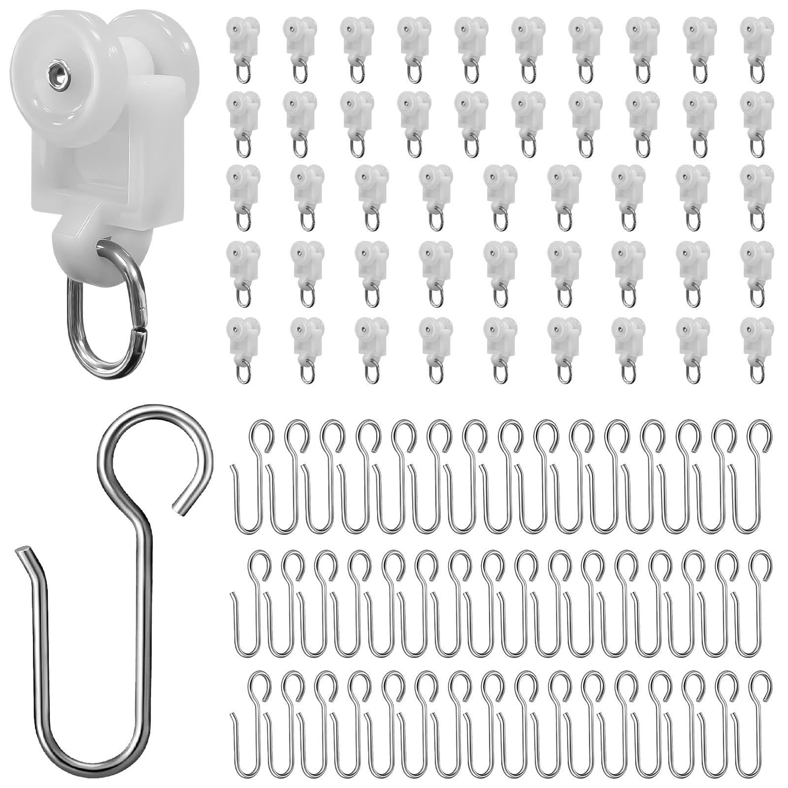 Heavy Duty Room Divider Curtain Rods Rail Curtain Track Ceiling and Wall Mounted Track Dedicated Curtain Track Roller and Hooks White for Bedroom Living Room Bathroom Outdoor Courtyard Study (48 Set)