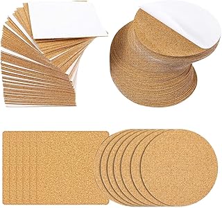 Self-Adhesive Cork, 60pcs Self-Adhesive Cork Coasters, 4 INCH Cork Backing Sheets Mats Mini Wall Cork Tiles Coasters DIY Crafts Supplies(30pcs Round+30pcs Square)
