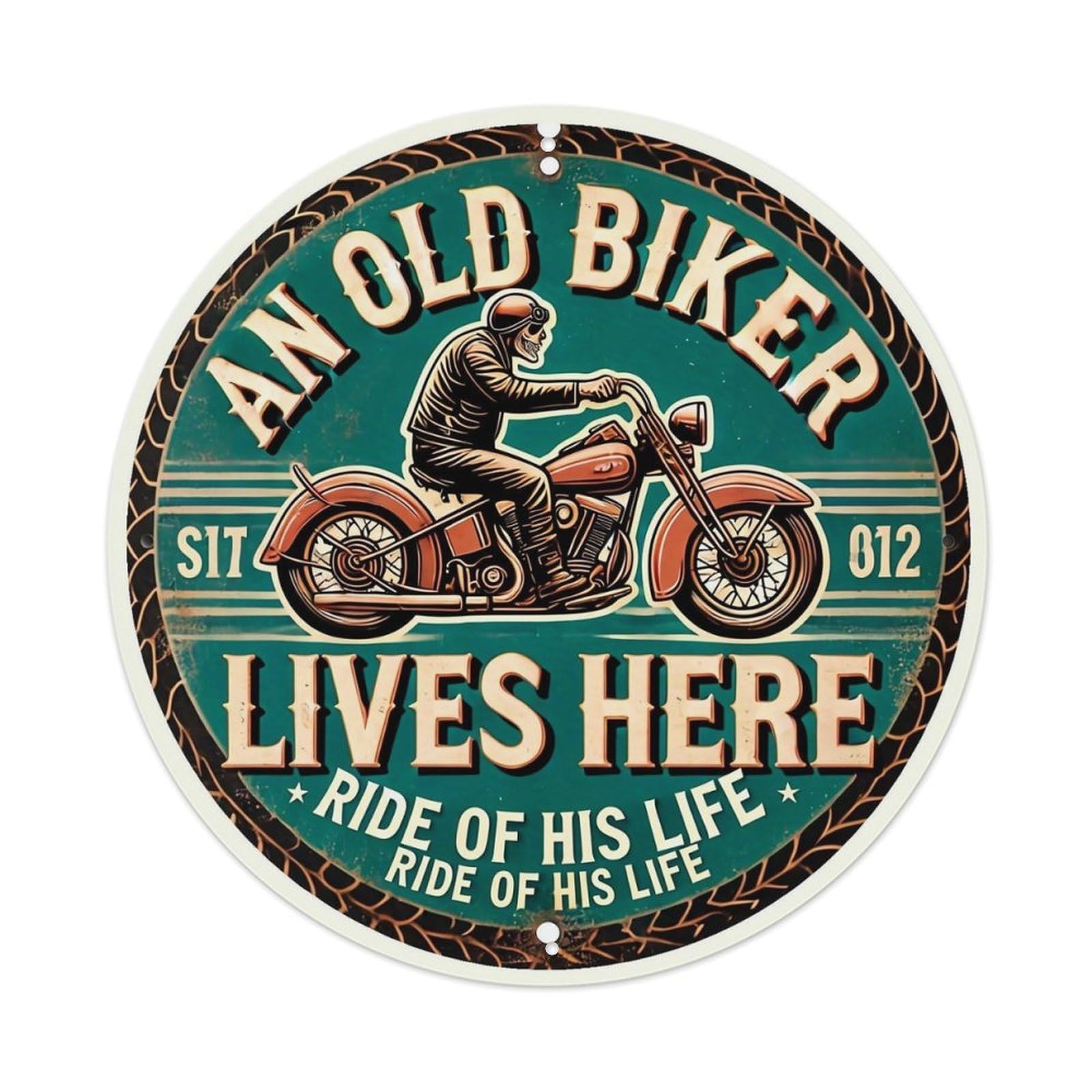 An Old Biker Lives Here Metal Tin Sign Plaque