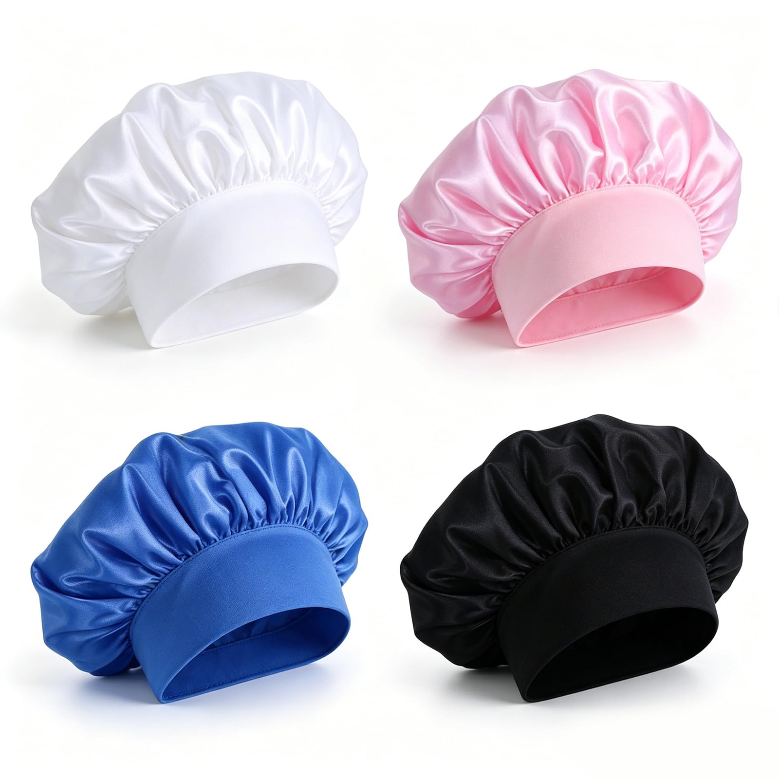 Vwejofff 4 Pack Satin Sleep Bonnets for Curly Hair, Soft Bonnet for Braids