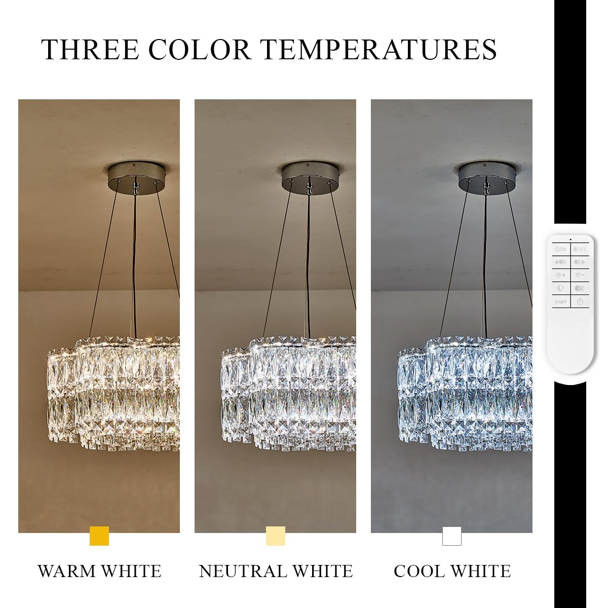 Poemoon 20in Crystal Chandelier for Dining Room Luxury Modern LED