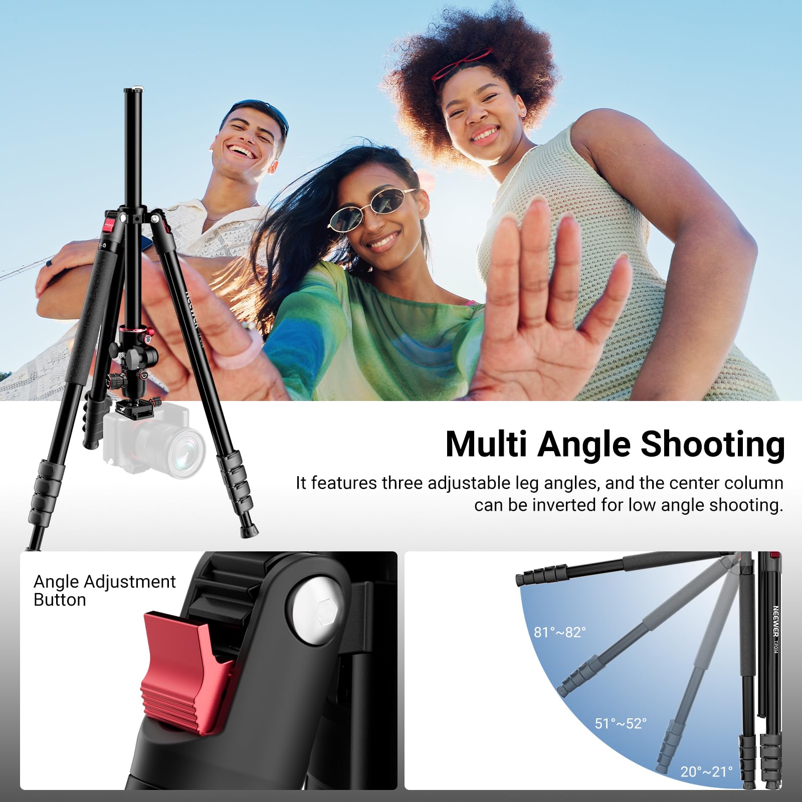 NEEWER BASICS Statyw do kamery górnej, monopod z głowicą kulową i poziomą kolumną środkową, 76-calowy metalowy stojak podróżny DSLR, płyta QR typu Arca i odwrócone nogi, maksymalne obciążenie 8 kg