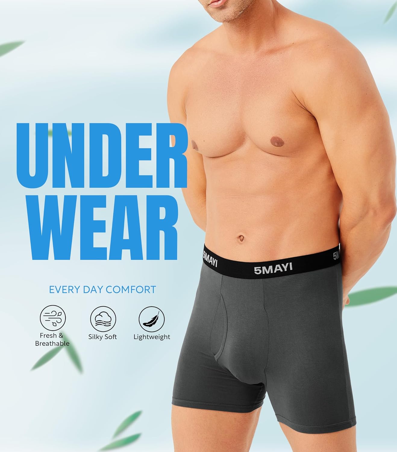 5Mayi Mens Underwear Boxer Briefs for Men Viscose Underwear Comfortable Midrise Undergarments with Open Fly - Image 2