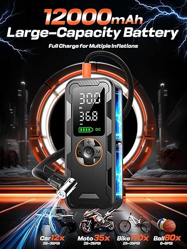 Miniatura 4 de Inflador de neumáticos, compresor de aire portátil, bomba de aire eléctrica de 150 PSI con medidor de presión digital, inflado rápido, apagado