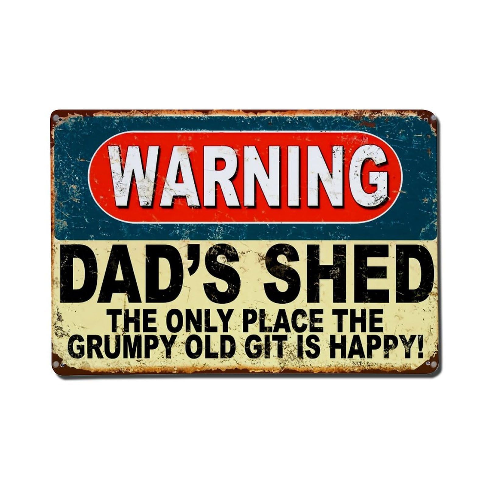 Warning Dad's Shed Grumpy Old Git Vintage Tin Sign Retro Metal Wall Decor Metal Poster, Home Bar Garage Farmhouse Cafe Wall Art Decoration 8x12Inches