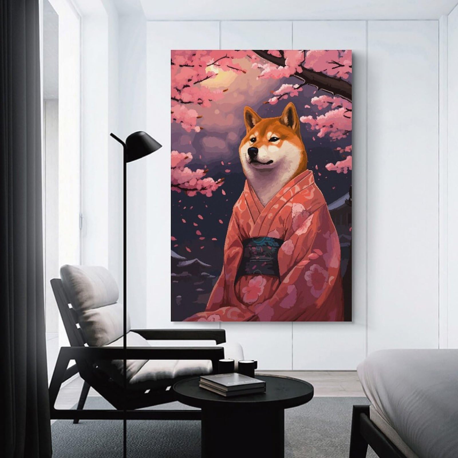 Junmoney Unframe-Pixel Art Shiba Inu Sakura Canvas Wall Art Pixel Art Shiba Inu Sakura, 16X24inch(40X60cm), For New Homes, Bedrooms Or Workspaces, Canvas Artwork With Gifting Potential