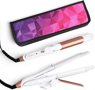 AmoVee 2 in 1 Mini Flat Iron Curling Iron Travel Hair Straightener with Ceramic Tourmaline Coated, Dual Voltage, 1 inch, C...