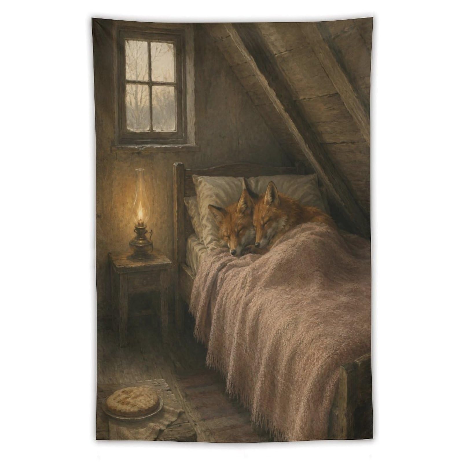 W7C8U2X3 fox Sleeping in Attic Bedroom Wall Tapestry, Backdrop