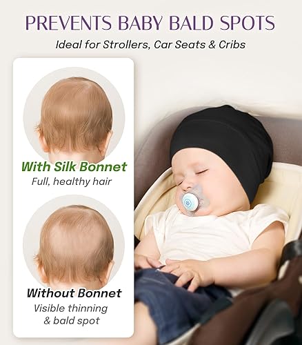 Miniatura 7 de OLESILK Gorro de Seda para Bebé de 0-6 Meses - Gorro de Cabello para Niños Pequeños de Seda de Morera 100%, Gorro de Noche Ajustable para Dormir