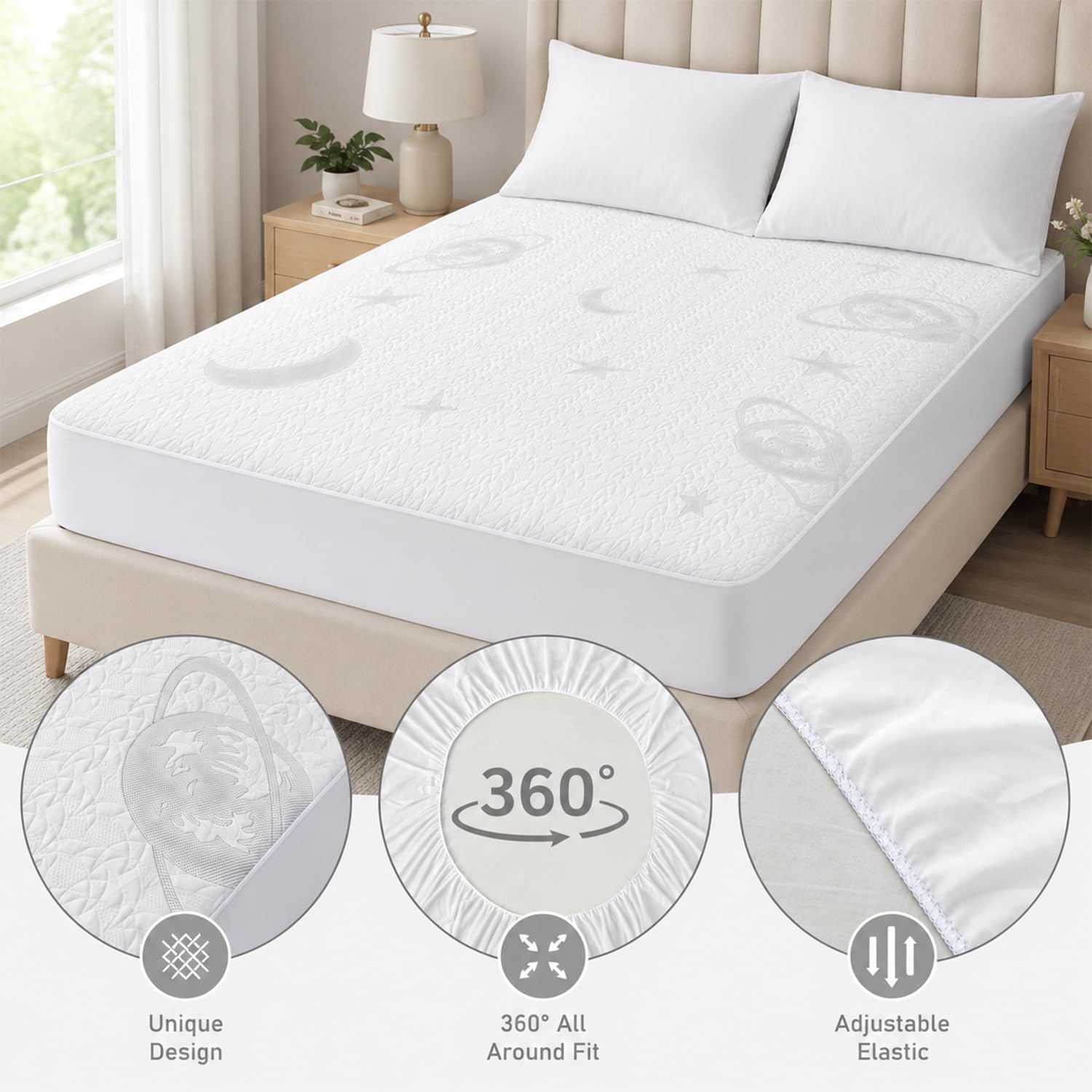 Queen Fitted Sheet White 15" Deep Pocket, Fitted Sheet with Elastic All Around, Soft Queen Bed Sheet for Queen Mattress Cover Style Fit, No Slip Bed Cover for Master Bedroom, Airbnb, RV