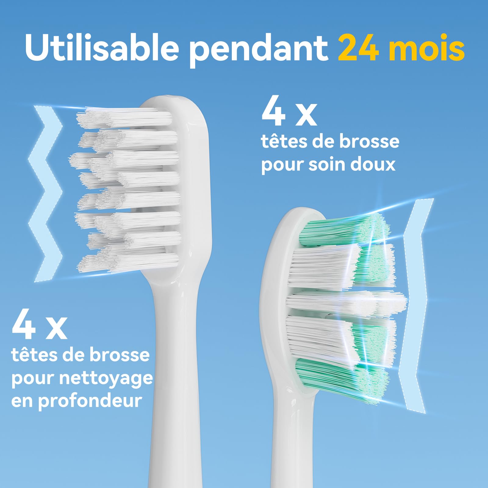 Seago brosse à dent électrique, brosse a dent sonique avec capteur de pression, 60 jours pour voyager, 8 têtes et porte brosse à dents electrique, 5 modes, IPX7, SG2782,Blanc