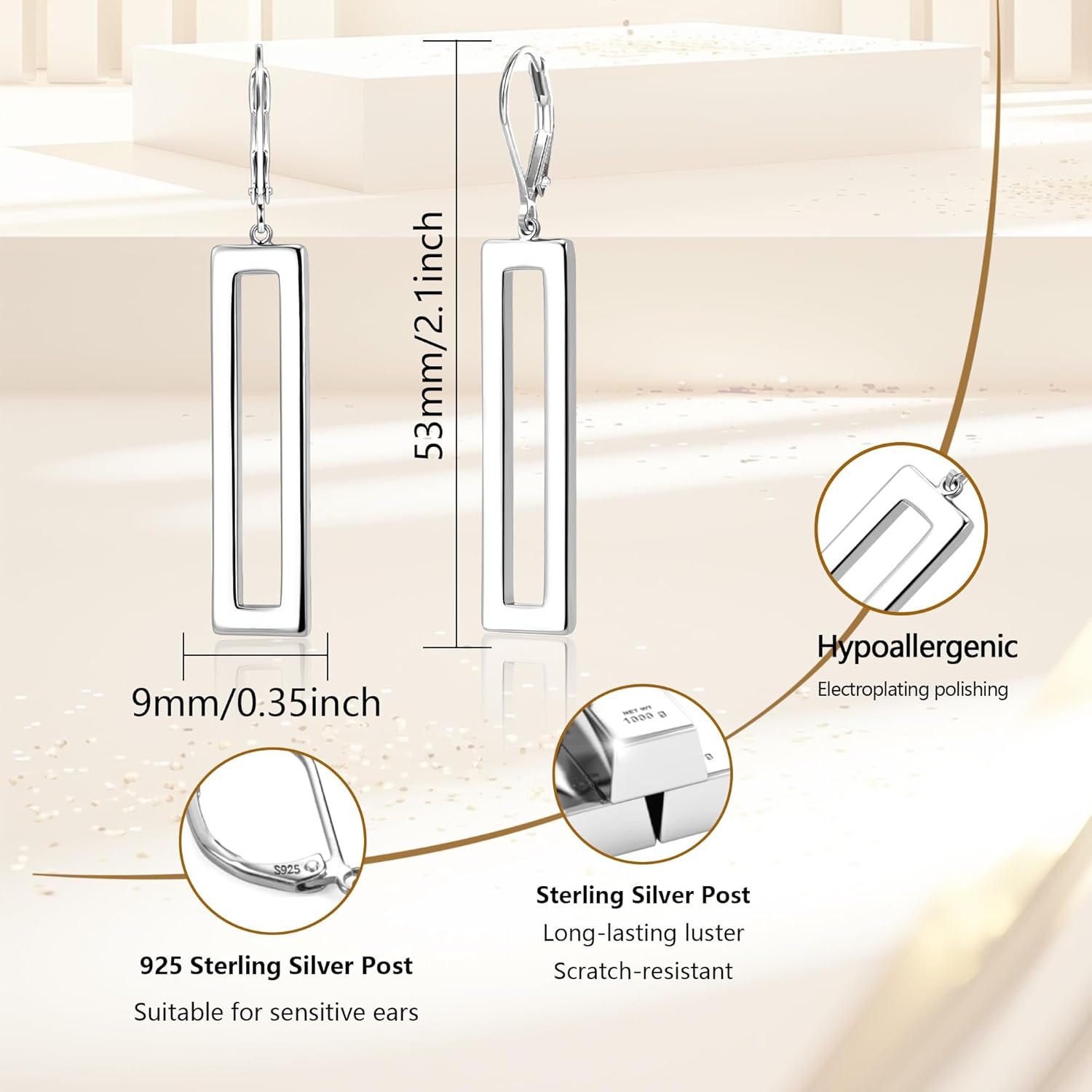 ALEXCRAFT 925 Sterling Silver Dangle Earrings for Women Trendy Geometric Dangle Earrings 14K Gold Plated Hypoallergenic Leverback Bar Drop Earring Fashion for Jewelry Gifts - Image 8