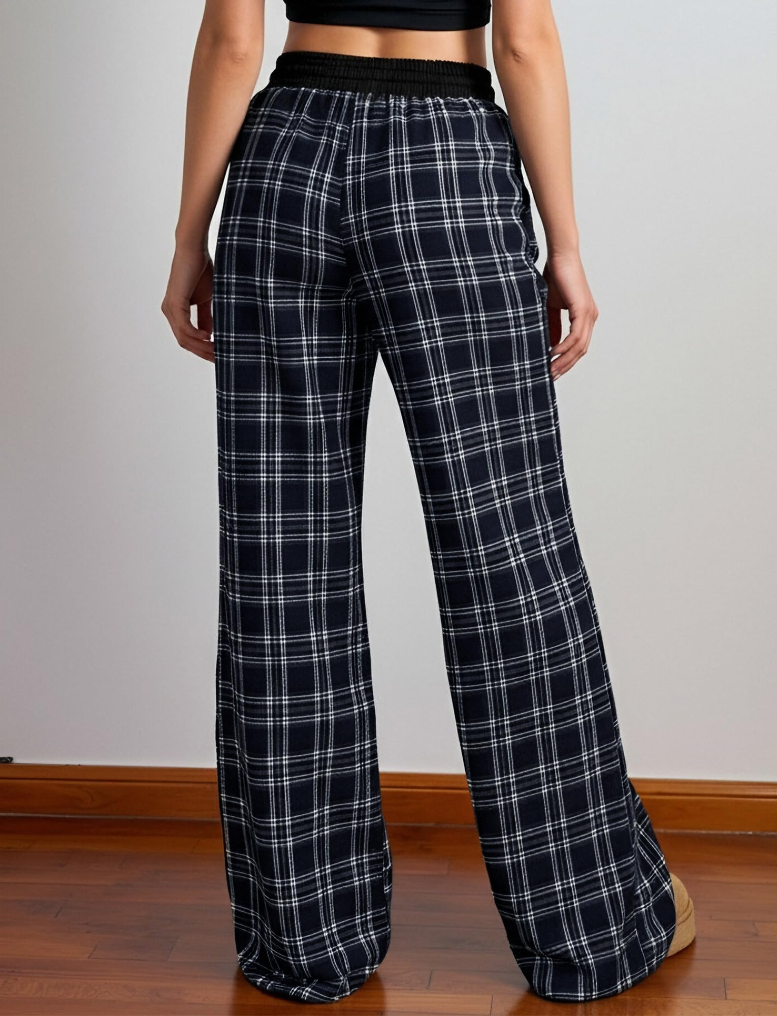 Pantalon Vintage à Carreaux pour Femme Pantalons Décontracté à Taille Basse Pantalon de Jogging Large à Poches Pantalons Long Y2K Streetwear