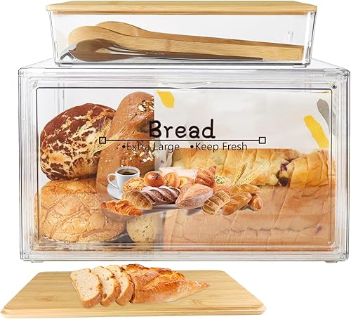 Panera grande para encimera de cocina, recipiente de almacenamiento de pan con plato de mantequilla de vidrio, protector de pan transparente y Panera grande para encimera de cocina, recipiente de almacenamiento de pan con plato de mantequilla de vidrio, protector de pan transparente y