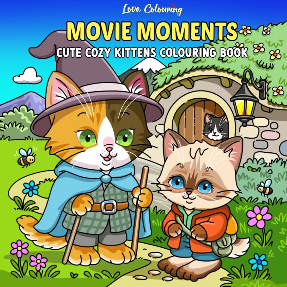 Movie Moments: Cute Cozy Kittens Colouring Book: Charming kitten and puppy characters in detailed movie themed scenes | Perfect colouring gift for ... and kitten lovers, and creative relaxation.