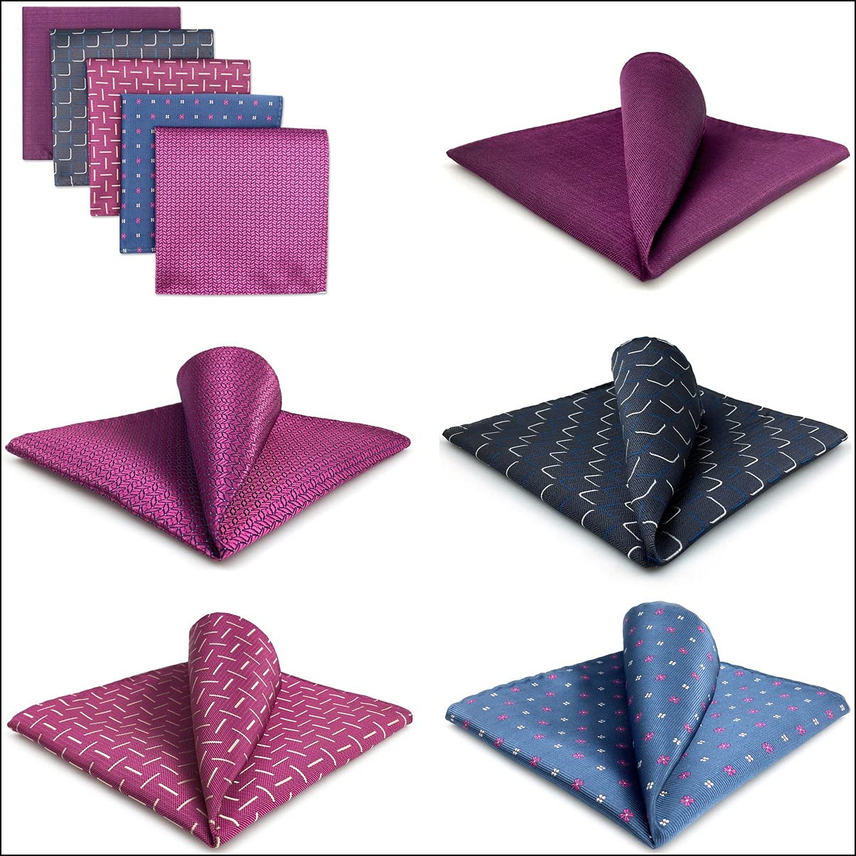5-teiliges Set bunt sortierter Einstecktücher für Herren aus Seide, klassisches Taschentuch-Set, Geschenk, bunt (Farbe: 3er-Pack, Größe: 32 x 32 cm) (Argento 32 x 32 cm)
