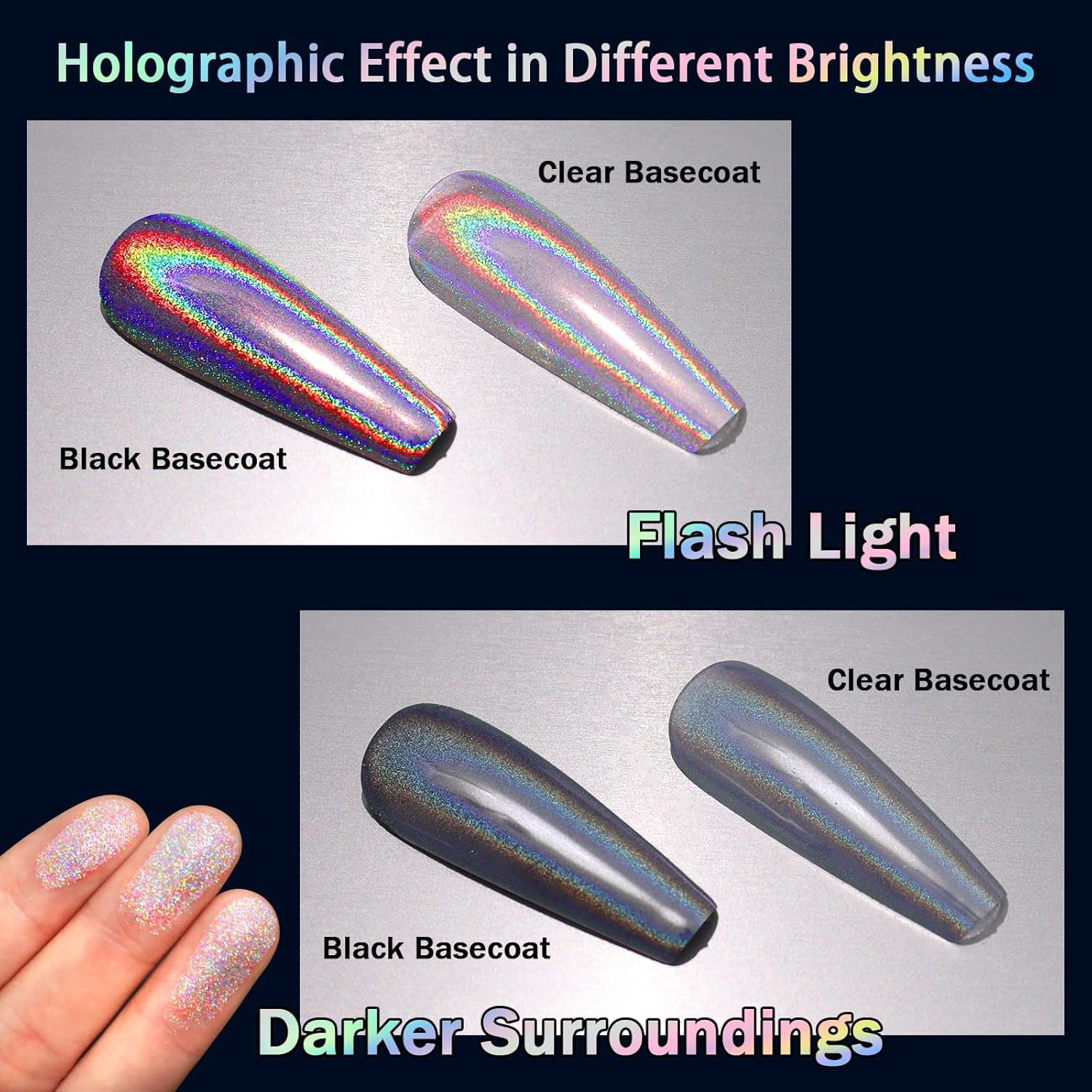 BISHENGYF Holographic Chrome Nail Powder, 1g Mirror Laser Effect Iridescent Holo Nail Chrome Powder - Image 3