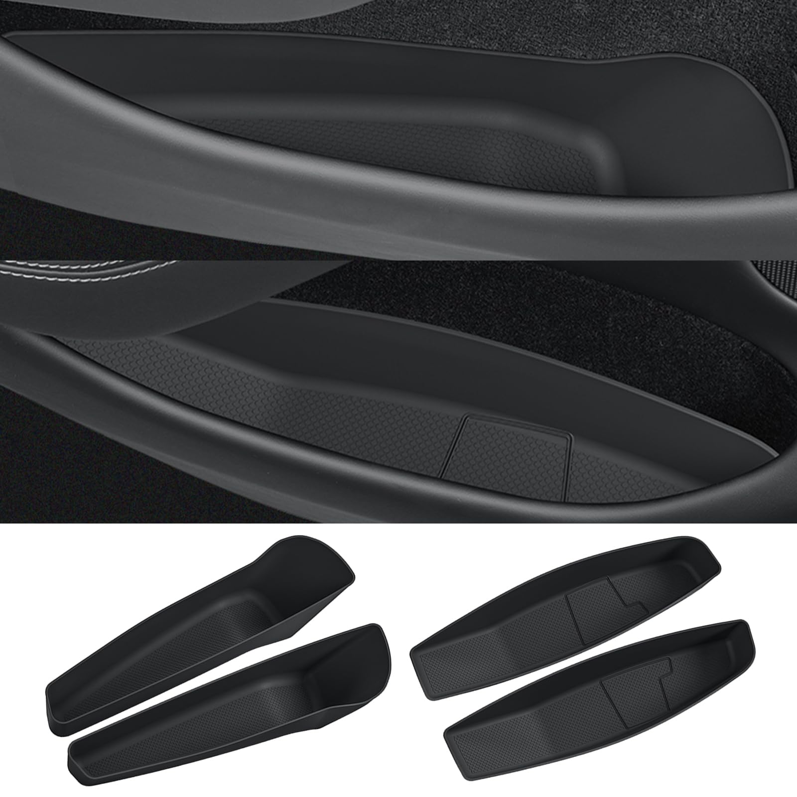 4PCS Tür Seite Aufbewahrungsbox für Tesla Model Y Juniper, Organizer Fach vordere und hintere Seitentür Slot Taschen Auto Tür Schutz Liner, Organizer-Tablett für 2025 Model Y Juniper Zubehör