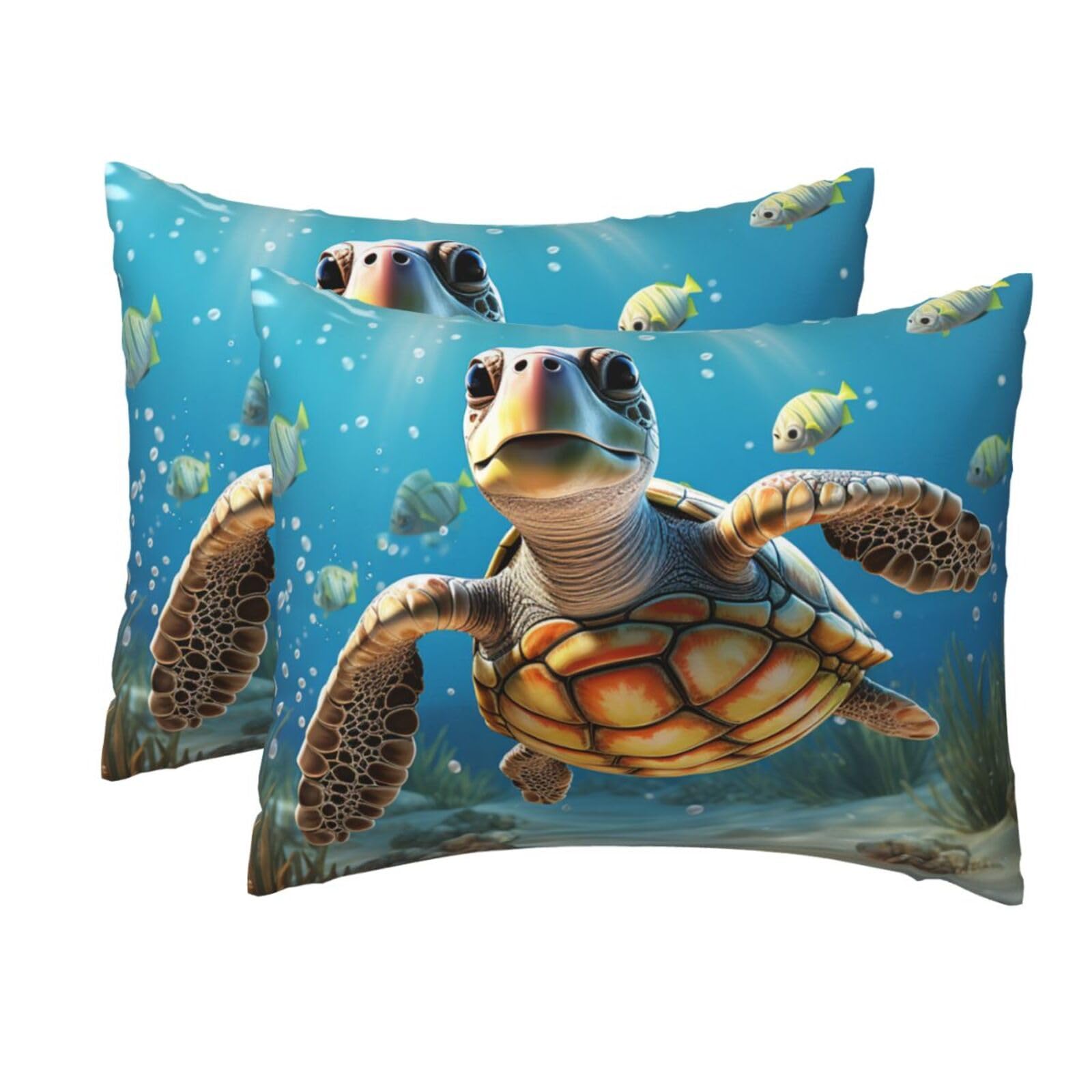 2 Pack Standard Pillow Cases with Hidden Zipper, Soft Breathable Pillow Covers for Hair and Skin, Cartoon Sea Turtle Pillowcases 20"x26" Bed Pillow Protectors Cover for Sleeping Gifts