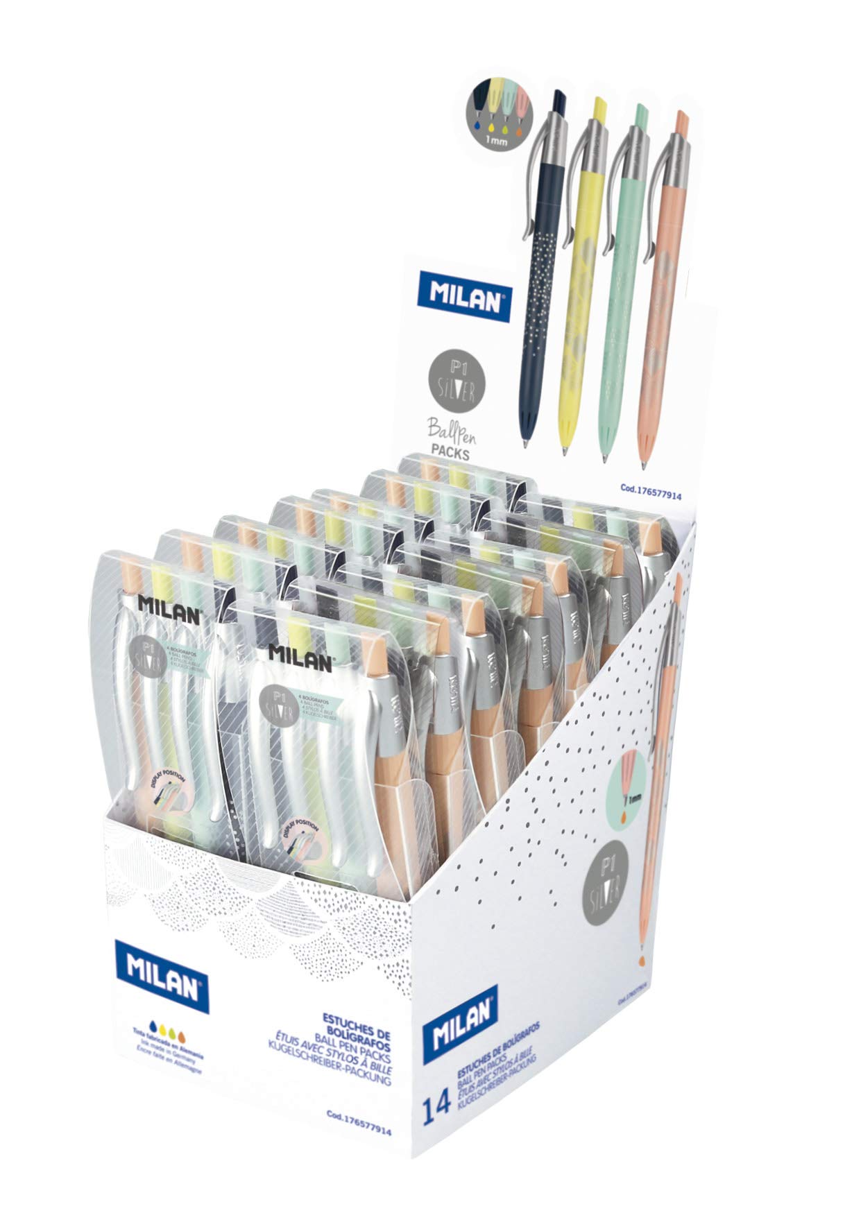 Expositor 14 estuches de bolígrafos con 4 P1 Silver