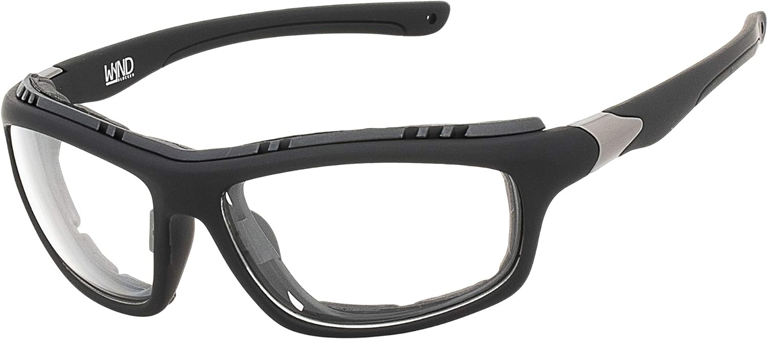 WYND Blocker Airdam Sunglasses Motorcycle Riding, Driving, Fishing, Boating Wrap (Black Matte, Clear)