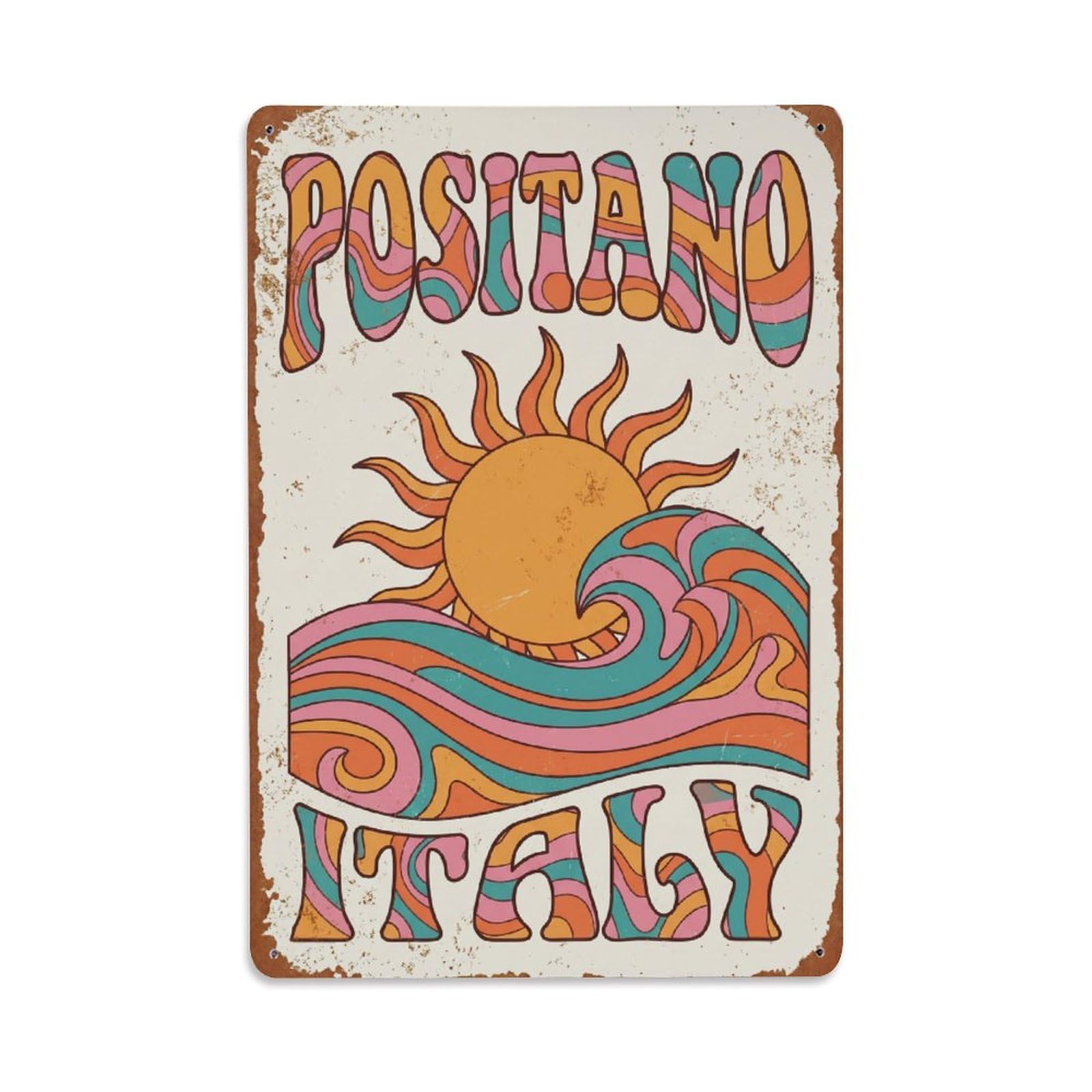 Vintage Travel Positano Italy Sojourner Metal Tin Sign