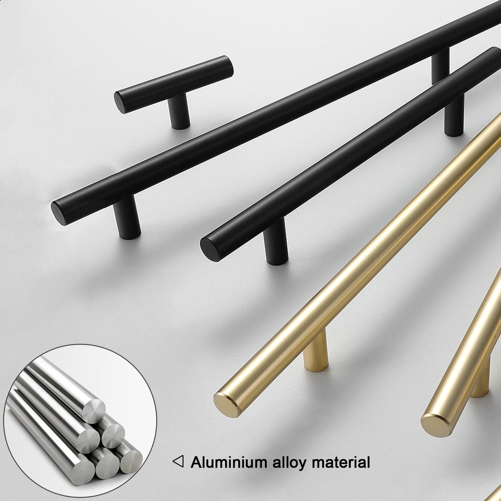 Maniglie per Armadietti Con Interasse 96/128/160/192/256 Mm,2 Pezzi Maniglie per Ante Da Cucina,Maniglie per Cassetti,Maniglie Rotonde a T in Lega Di Alluminio Pomelli,Gold/6pcs-600mm/23.6in