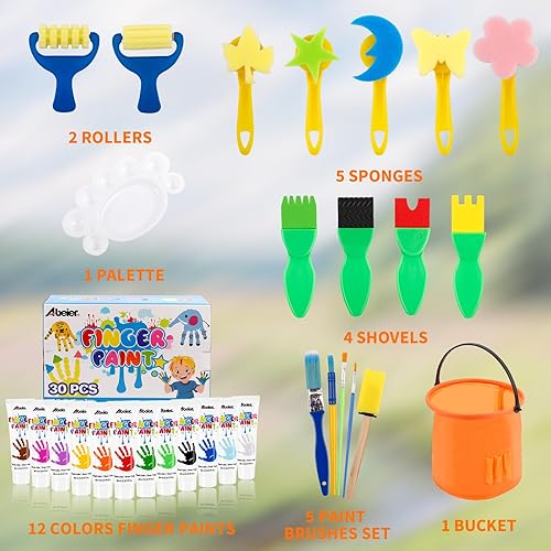 Miniatura 3 de ABEIER Kit de pintura de dedos lavable para niños pequeños, 12 colores con herramientas de pintura, segura, no tóxica, pintura segura para bebés
