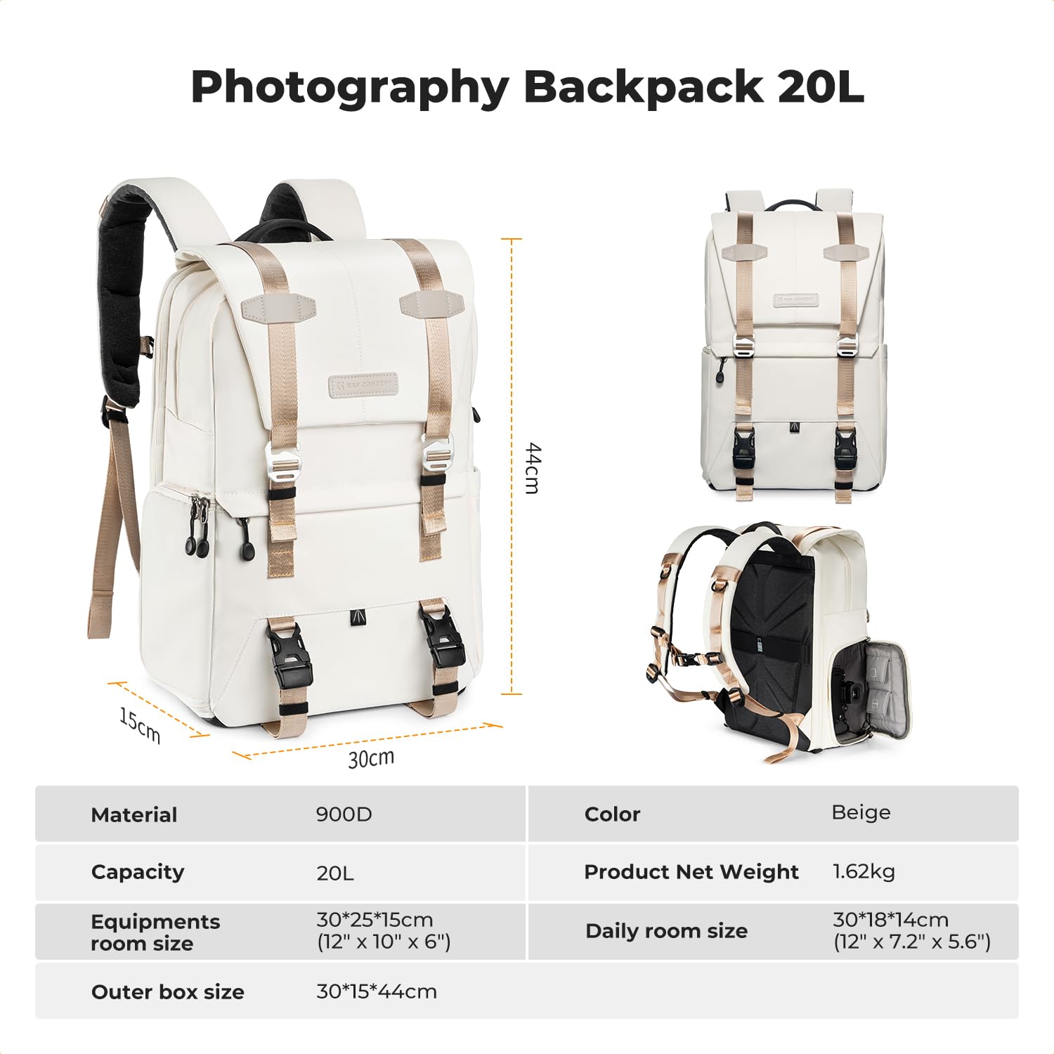 K&F CONCEPT Plecak na aparat, wodoodporny pokrowiec na aparat fotograficzny o dużej pojemności z osłoną przeciwdeszczową do DSLR Canon Nikon Sony Olympus DJI Przenośny dron 15,6''