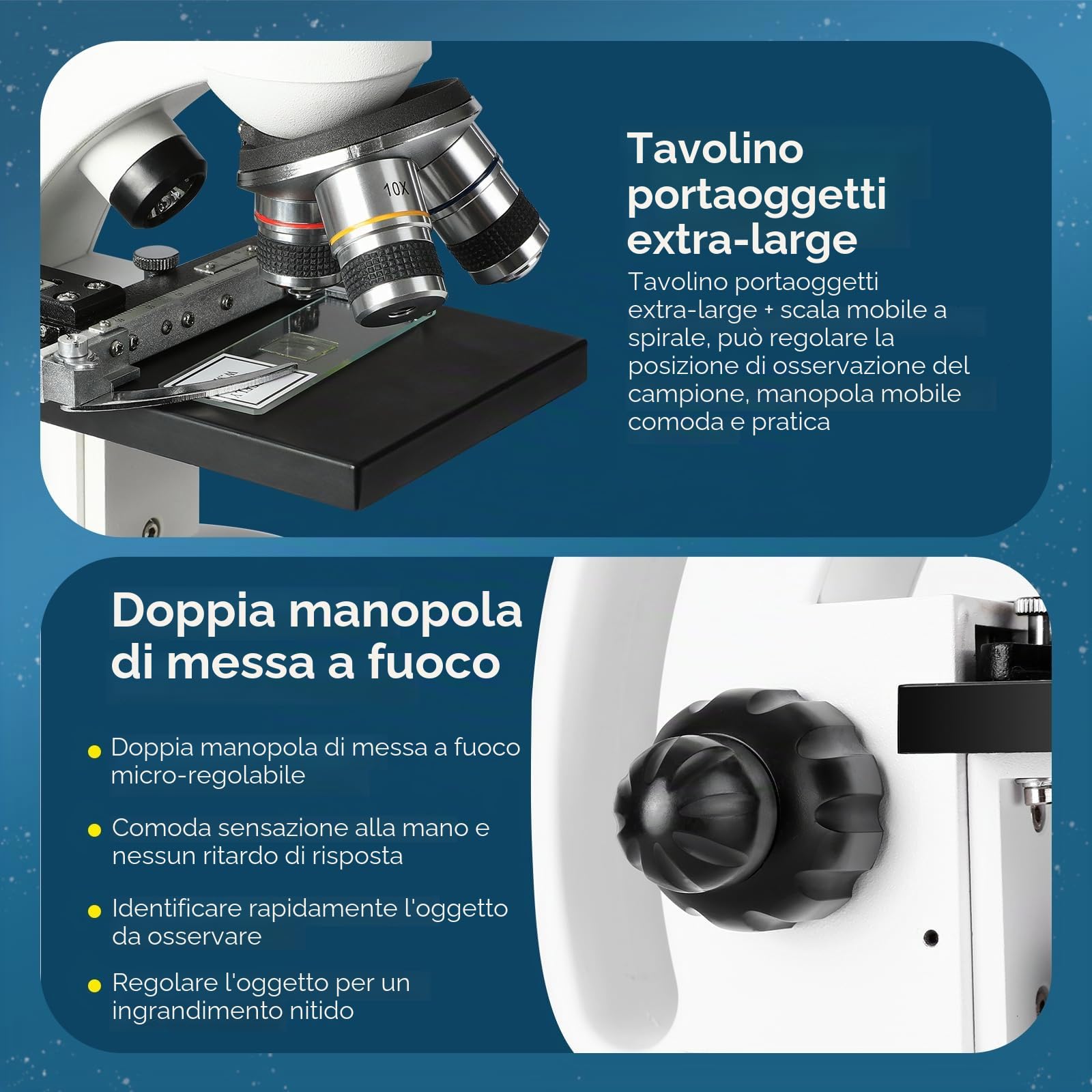 Cowiewie Microscopio con tavolino meccanico doppio strato e supporto set di diapositive per telefono cellulare,per la ricerca condivisa in laboratorio,adatto per adolescenti e studenti universitari