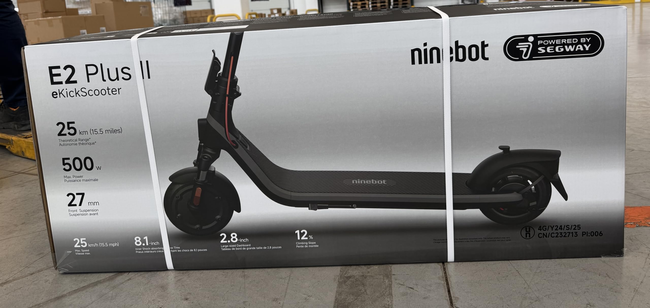 Segway-Ninebot E2 Plus E II Monopattino Elettrico per Adulti, 25 km/h Velocità Massima, 25 km Autonomia