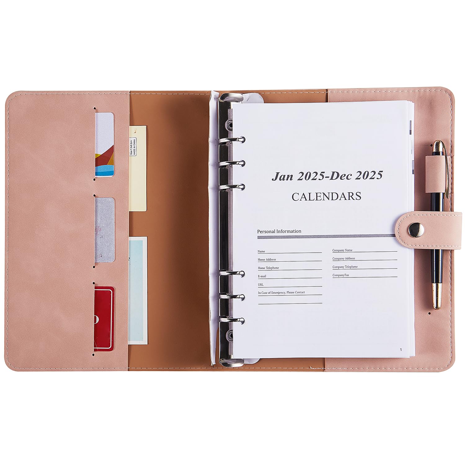 Agenda 2025 Dia por Pagina Tamaño A5, Recargable Agenda Anual con Vista Mensual, Notas, Bolsillo, Porta Boligrafos, Tapa Blanda, Planificador Diario Enero a Diciembre para Familiar Trabajo Escolar
