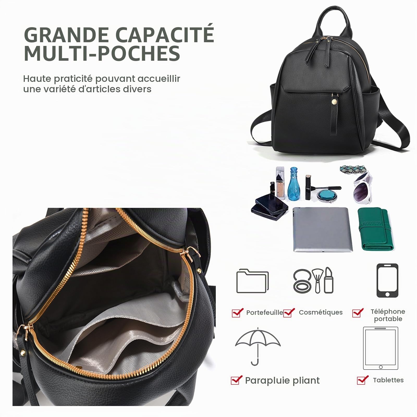 NICOLE & DORIS Petit Sac à Dos Femme Léger Mini Sac a Main a Dos PU Cuir Daypack Sac a Dos Etanche Feminin pour Travail Shopping Voyage Kaki Motif