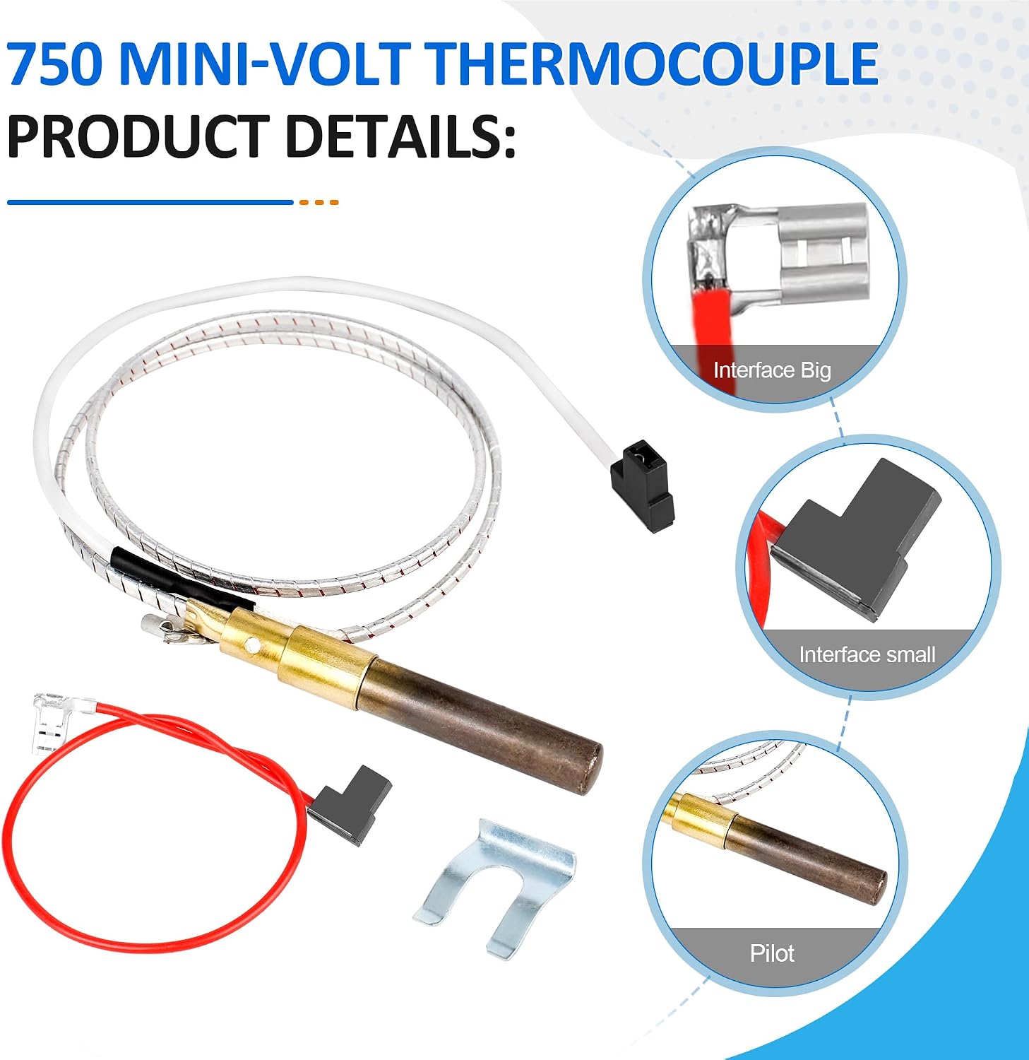 21" Thermopile for Water Heater, 750 Millivolt | 100112328 Compatible with Reliance, Whirlpool, A.O.Smith, Kenmore, American Water Heater, Rheem, Replaces 9007872005