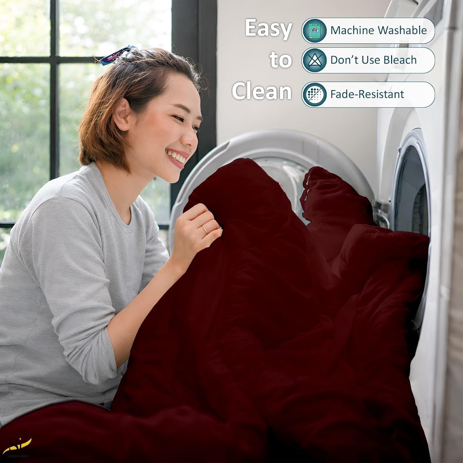 Shreem Linen 3-Piece Zipper Closure Duvet Cover Set (1 Duvet Cover & 2 Pillowcase) Cotton Ultra Soft - 92" x 104" King, Burgundy Solid