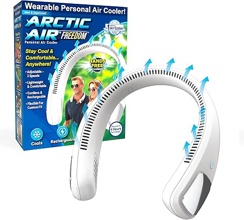 Arctic Air Freedom - Enfriador de aire personal, ventilador portátil de cuello de 3 velocidades, diseño manos libres, ligero, inalámbrico y