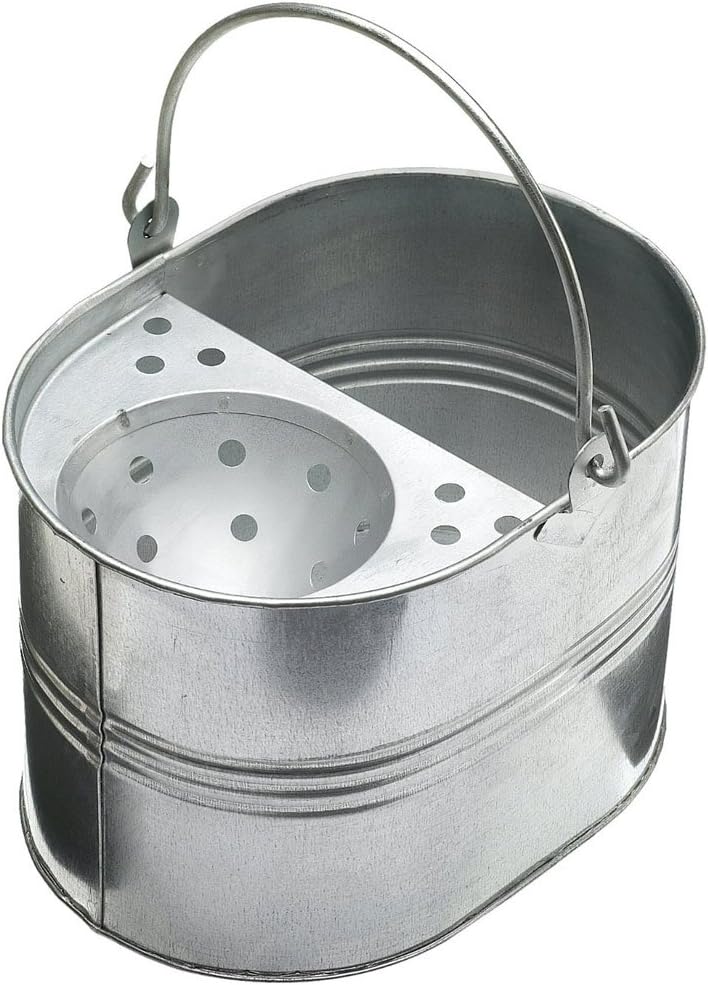 Jantex Galvanised Mop Bucket, Silver, Capacity: 13 Litre, Steel, Fixed Mop Sieve, Janitors Mop Bucket, CD808
